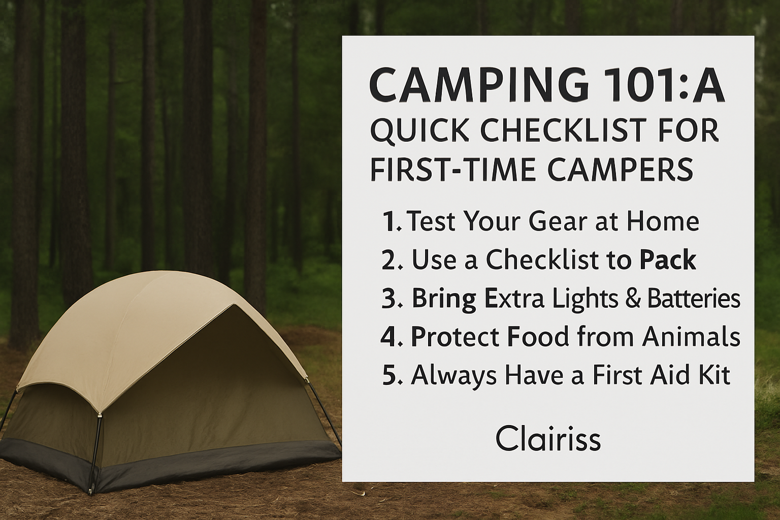 Clairiss Camping 101: A Quick Checklist for First-Time Campers https://clairiss.com/camping-tips-for-beginners/